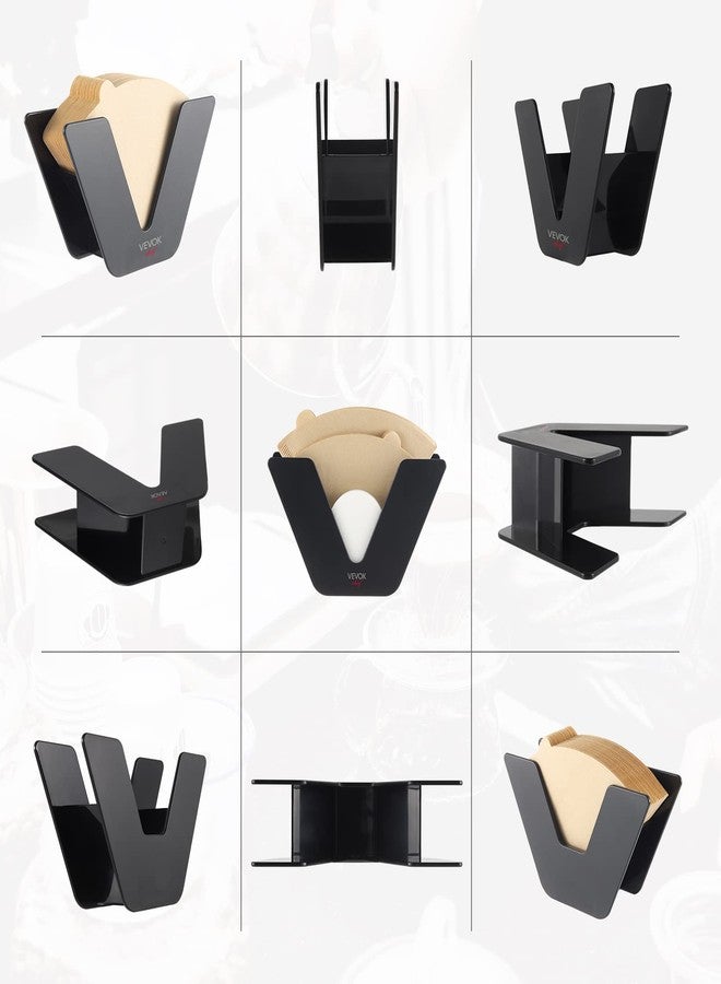 VEVOK CHEF Coffee Filter Holder for #1#2 Filter with 100 pcs #2 Filter Papers Storage Coffee Paper Rack Coffee Filter Black Paper Stand Coffee Accessories for Cone Coffee Filters - Image 3